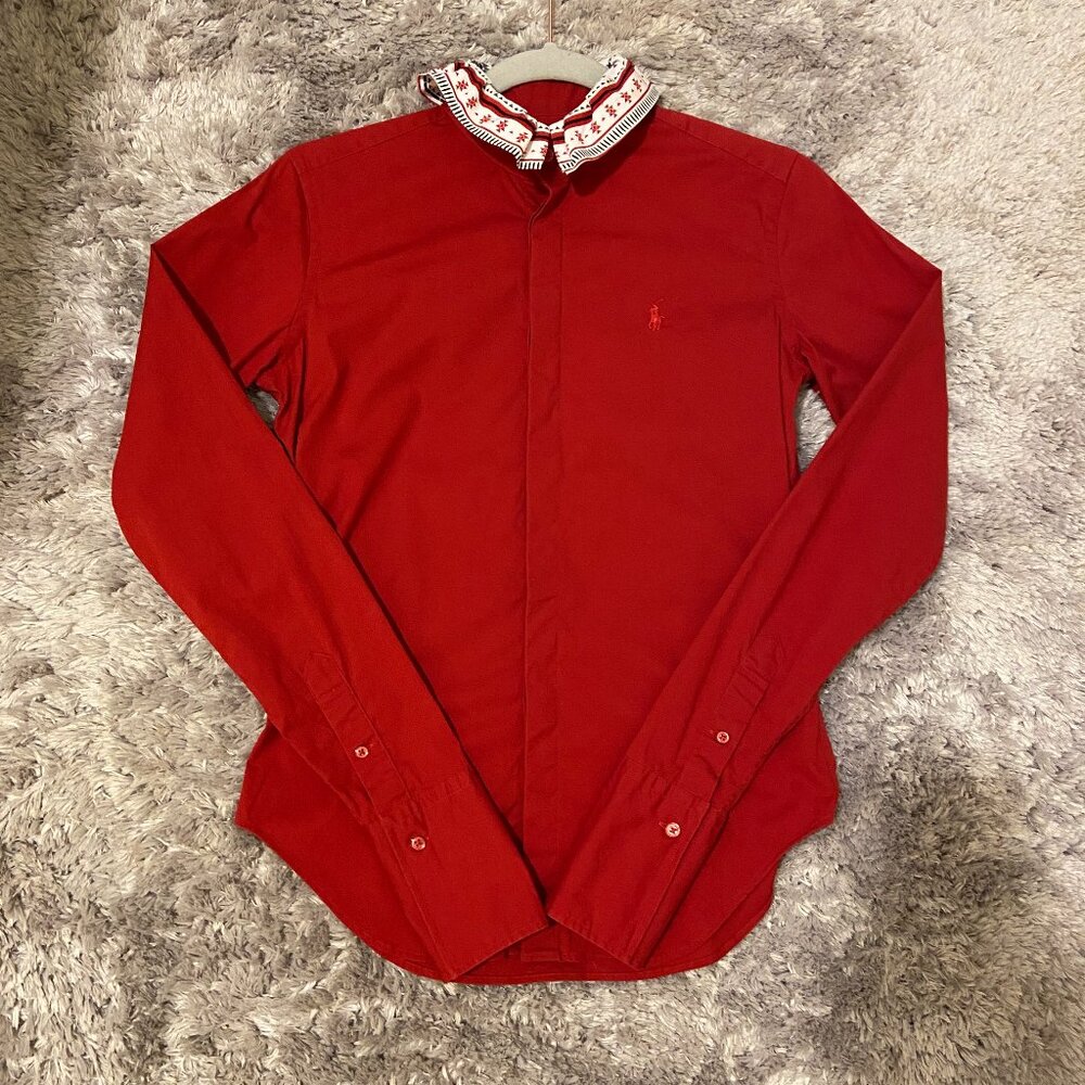 Ralph Lauren Women’s Super Slim Fit Red Shirt 95% Cotton French Cuffs Sz 4 - Picture 2 of 15